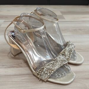 Badgley Mischka Clara Embellished Block Heel Sandals Size 6 Bridal Glam